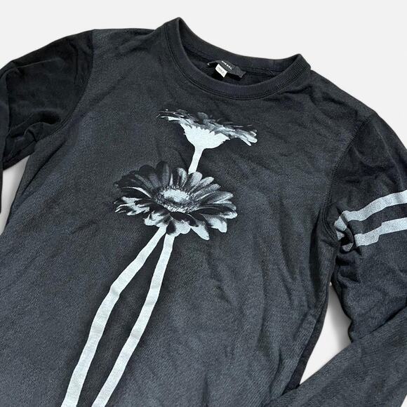 Diesel Black & White Floral Monochromatic Striped Sleeve 78 Back Sweater XXS - Picture 2 of 8